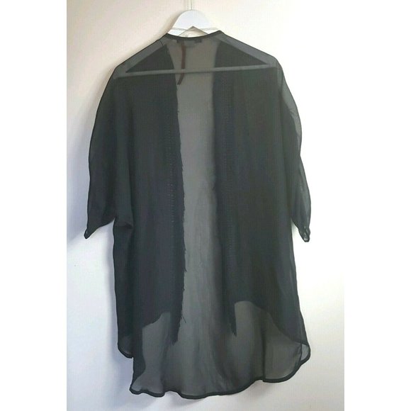 3/$28 NWT black sheer lingerie style kimono cardigan w fringe M - Picture 2 of 8